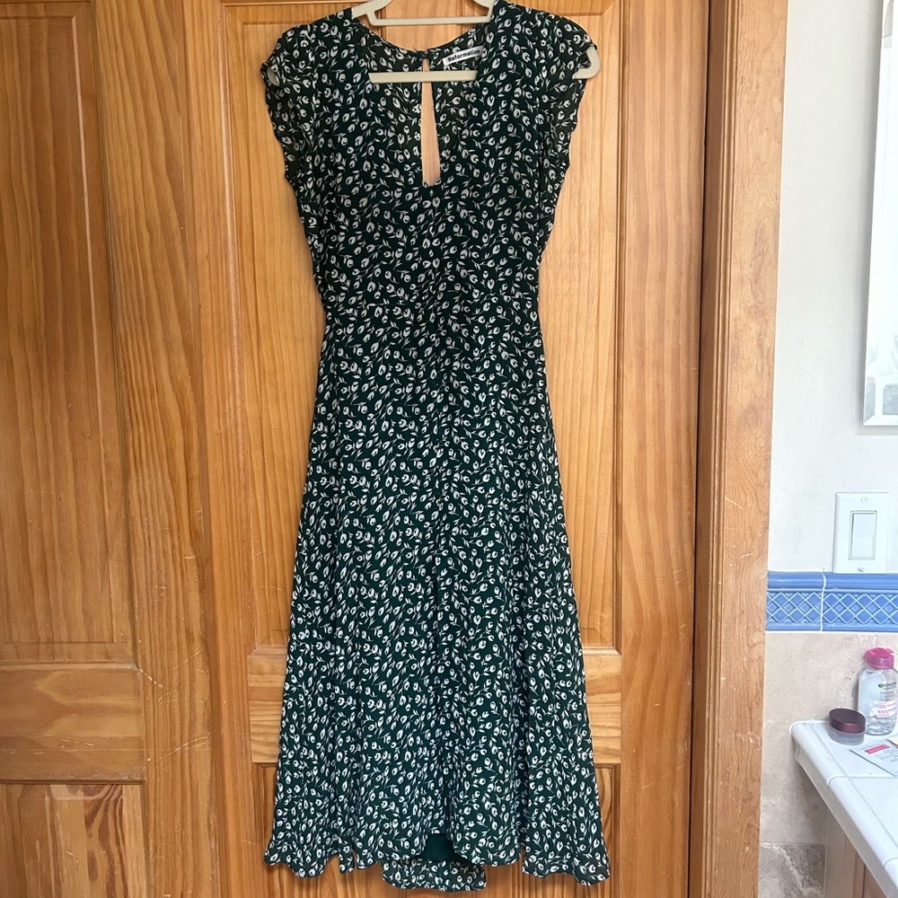 Green Floral V-Neck Midi Dress